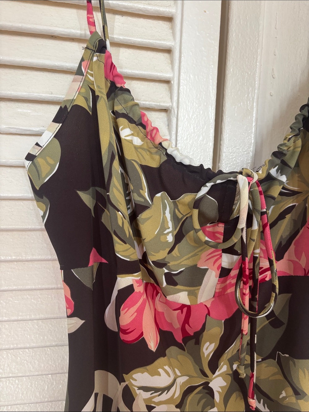 Floral Spaghetti-Strap Midi Dress in Olive & Pink